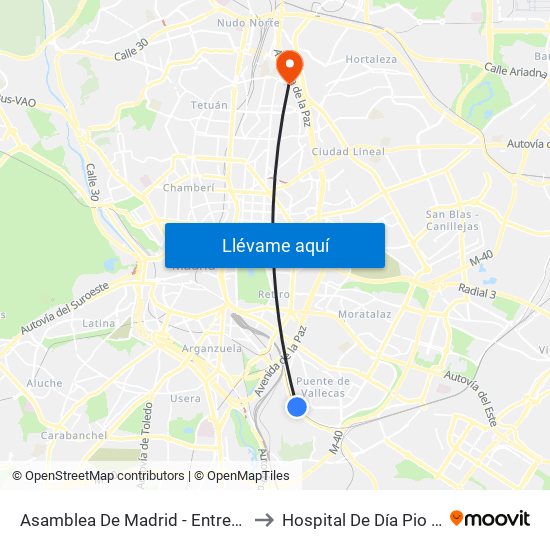 Asamblea De Madrid - Entrevías to Hospital De Día Pio XII map
