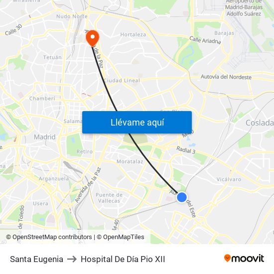 Santa Eugenia to Hospital De Día Pio XII map