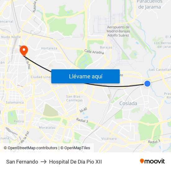 San Fernando to Hospital De Día Pio XII map