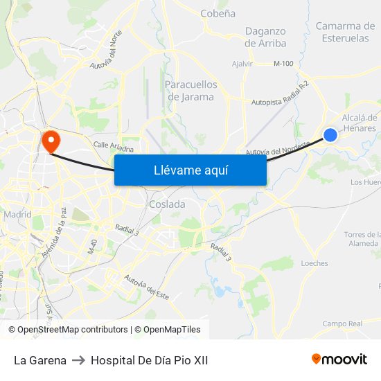 La Garena to Hospital De Día Pio XII map