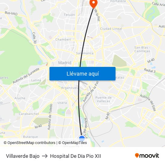 Villaverde Bajo to Hospital De Día Pio XII map