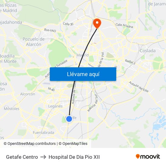 Getafe Centro to Hospital De Día Pio XII map
