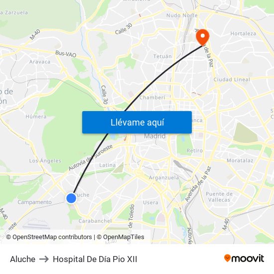 Aluche to Hospital De Día Pio XII map