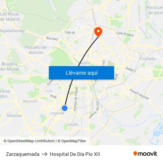 Zarzaquemada to Hospital De Día Pio XII map