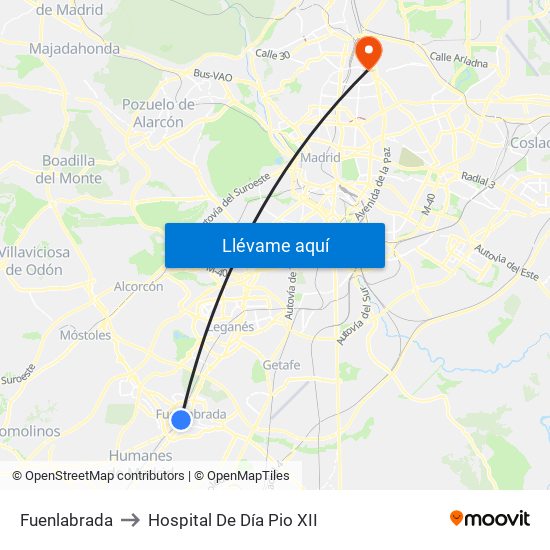 Fuenlabrada to Hospital De Día Pio XII map