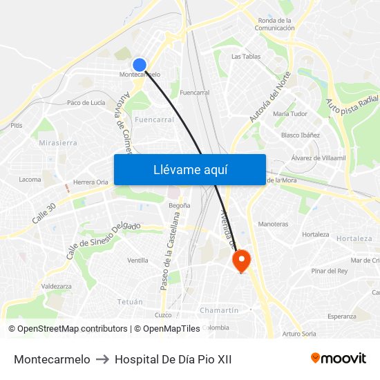Montecarmelo to Hospital De Día Pio XII map
