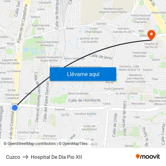 Cuzco to Hospital De Día Pio XII map