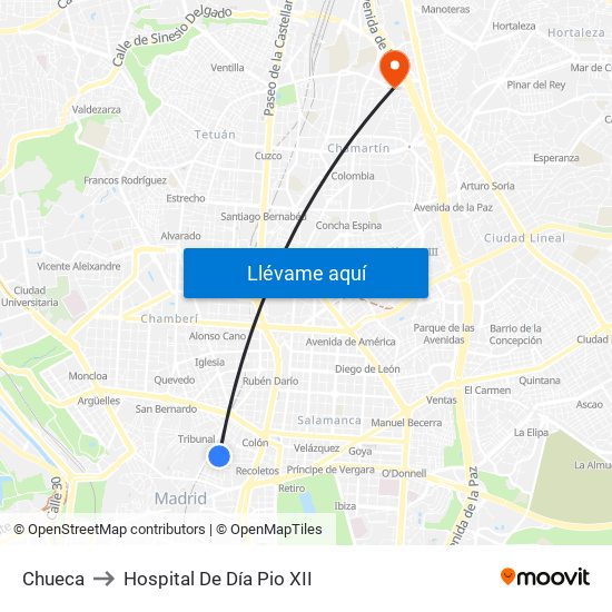 Chueca to Hospital De Día Pio XII map