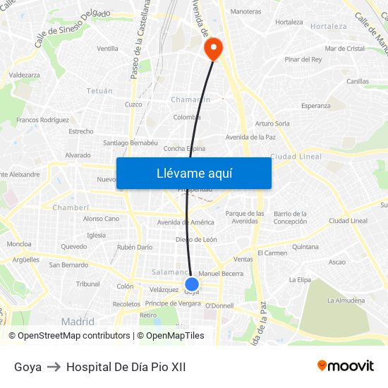 Goya to Hospital De Día Pio XII map