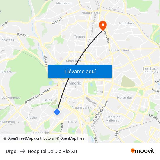 Urgel to Hospital De Día Pio XII map