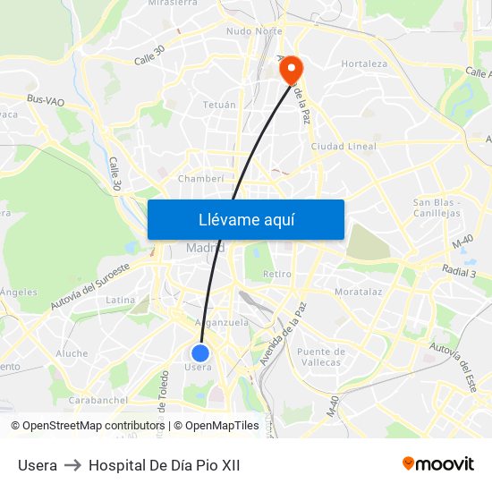 Usera to Hospital De Día Pio XII map