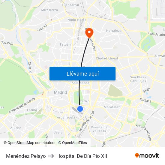 Menéndez Pelayo to Hospital De Día Pio XII map