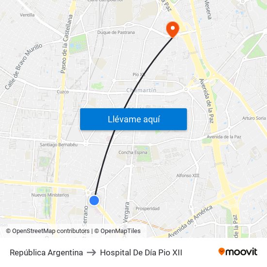 República Argentina to Hospital De Día Pio XII map