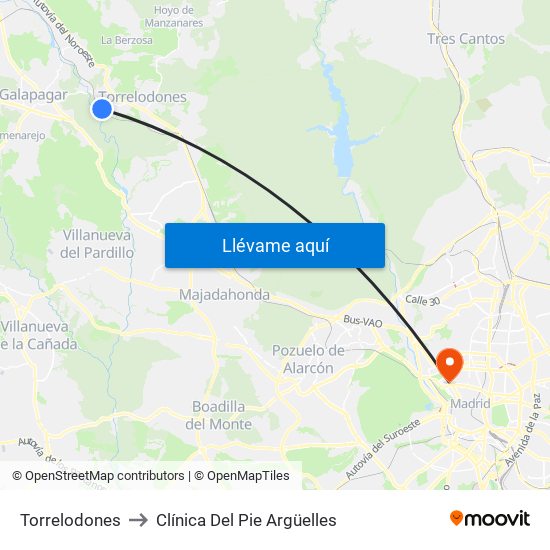 Torrelodones to Clínica Del Pie Argüelles map