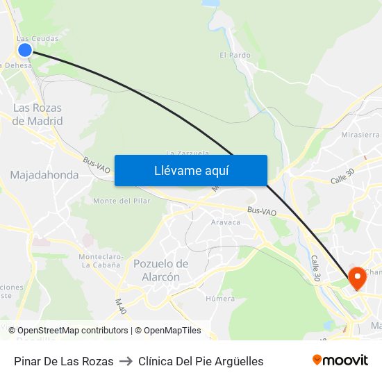 Pinar De Las Rozas to Clínica Del Pie Argüelles map