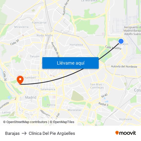 Barajas to Clínica Del Pie Argüelles map