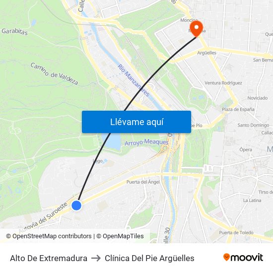 Alto De Extremadura to Clínica Del Pie Argüelles map