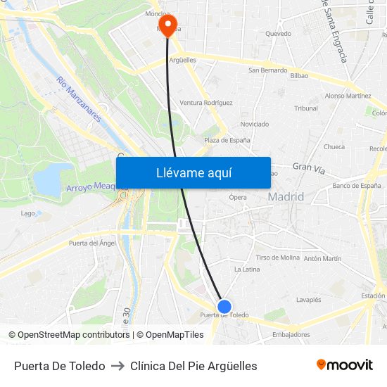 Puerta De Toledo to Clínica Del Pie Argüelles map