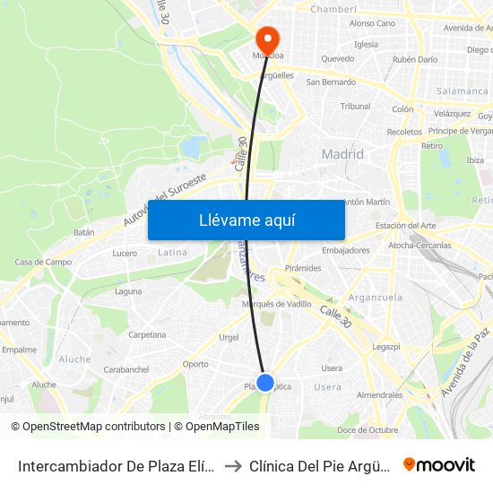 Intercambiador De Plaza Elíptica to Clínica Del Pie Argüelles map