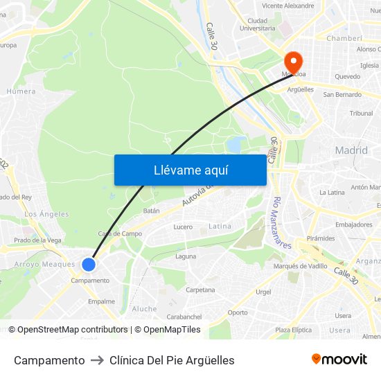 Campamento to Clínica Del Pie Argüelles map