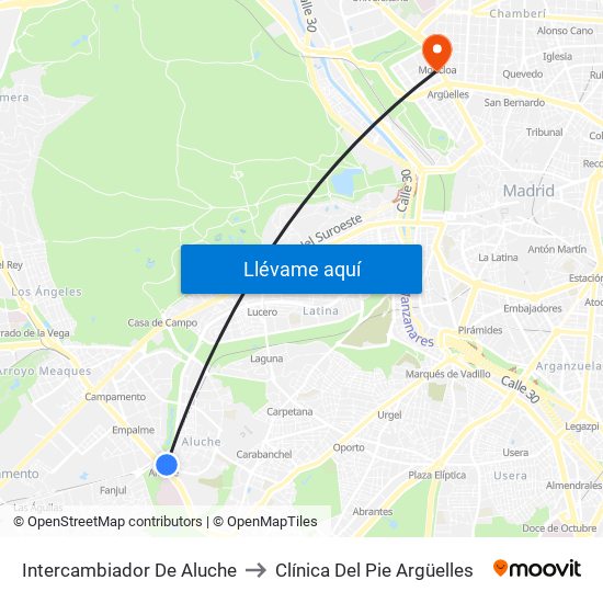 Intercambiador De Aluche to Clínica Del Pie Argüelles map