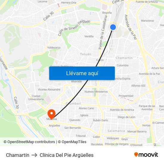 Chamartín to Clínica Del Pie Argüelles map