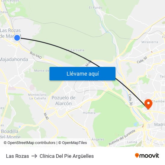 Las Rozas to Clínica Del Pie Argüelles map