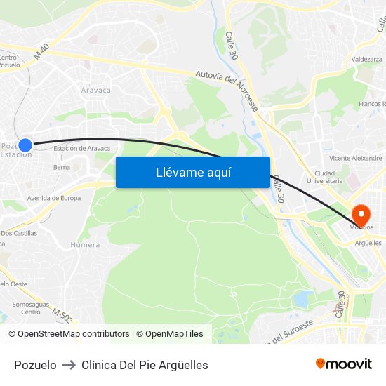 Pozuelo to Clínica Del Pie Argüelles map