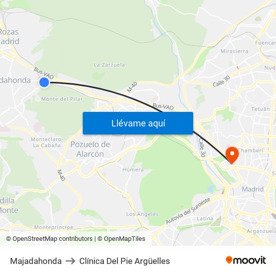 Majadahonda to Clínica Del Pie Argüelles map