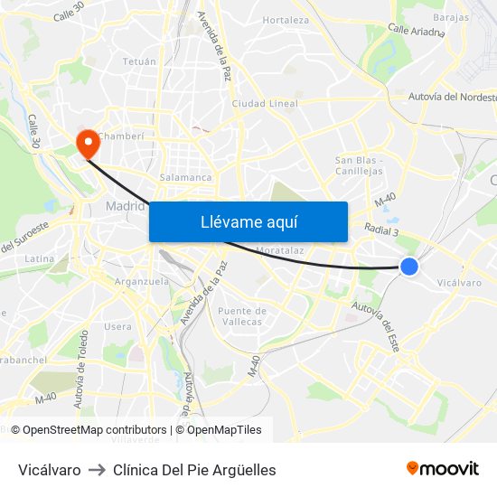 Vicálvaro to Clínica Del Pie Argüelles map