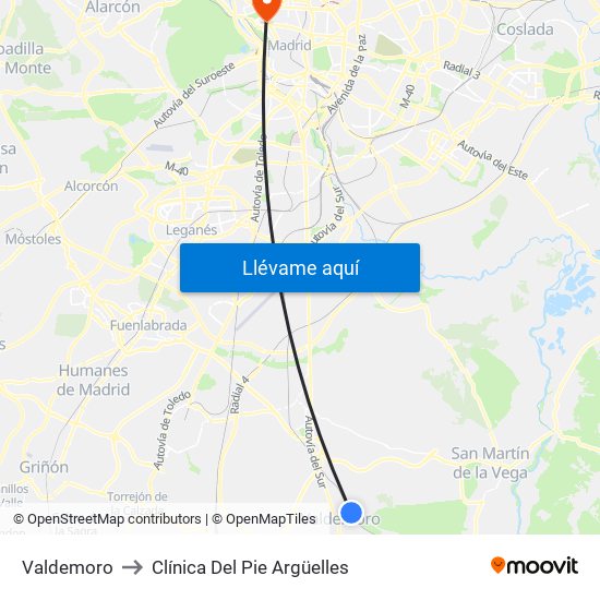 Valdemoro to Clínica Del Pie Argüelles map