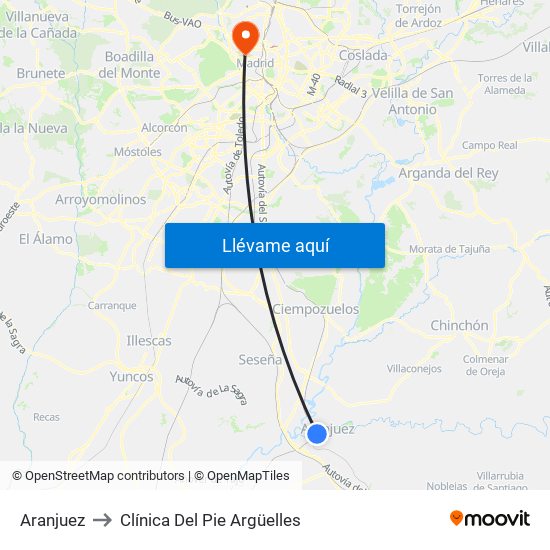 Aranjuez to Clínica Del Pie Argüelles map