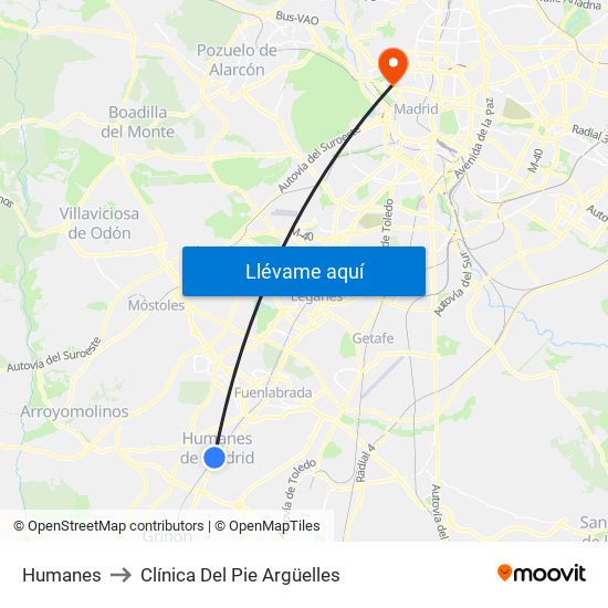 Humanes to Clínica Del Pie Argüelles map