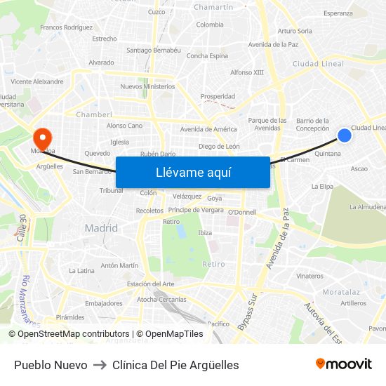 Pueblo Nuevo to Clínica Del Pie Argüelles map