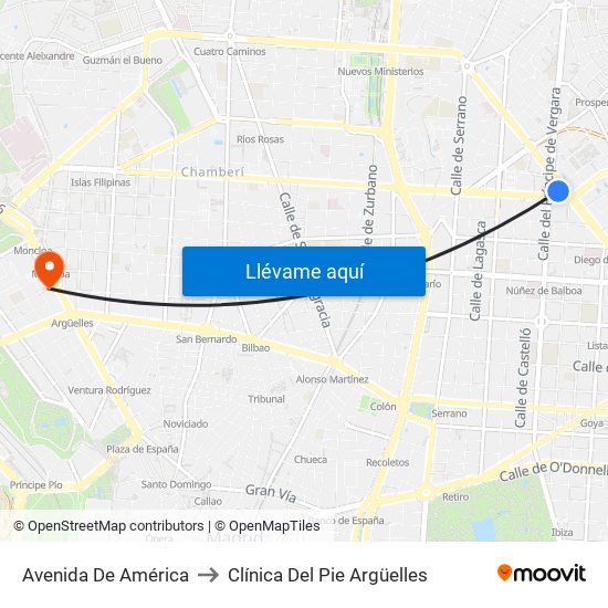 Avenida De América to Clínica Del Pie Argüelles map