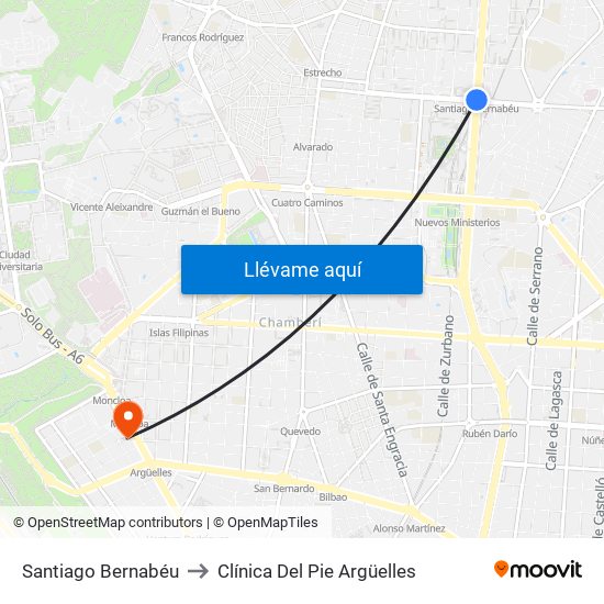 Santiago Bernabéu to Clínica Del Pie Argüelles map