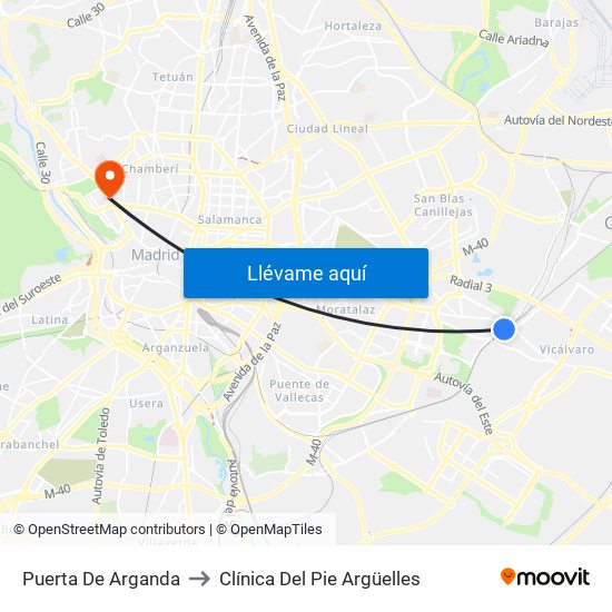 Puerta De Arganda to Clínica Del Pie Argüelles map