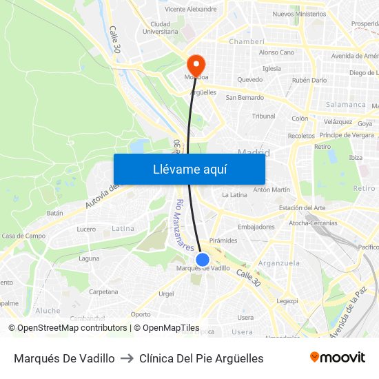 Marqués De Vadillo to Clínica Del Pie Argüelles map