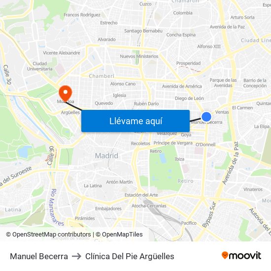 Manuel Becerra to Clínica Del Pie Argüelles map