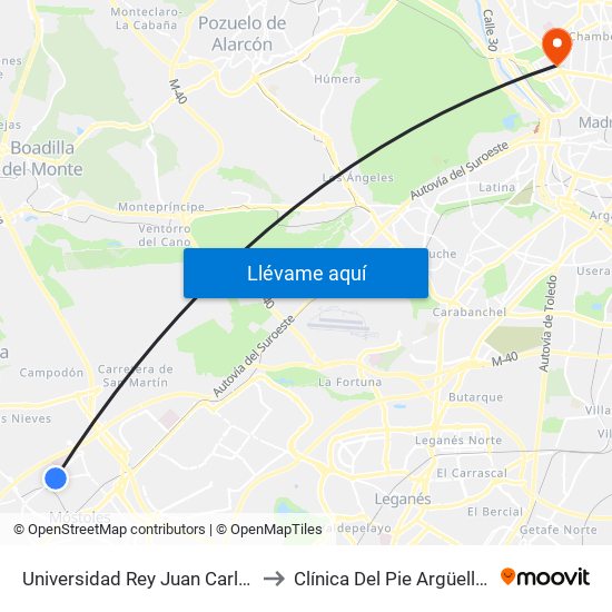 Universidad Rey Juan Carlos to Clínica Del Pie Argüelles map