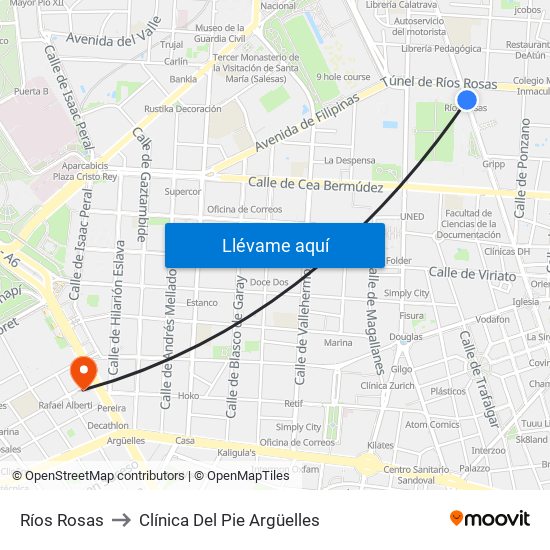 Ríos Rosas to Clínica Del Pie Argüelles map