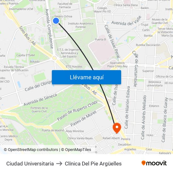 Ciudad Universitaria to Clínica Del Pie Argüelles map