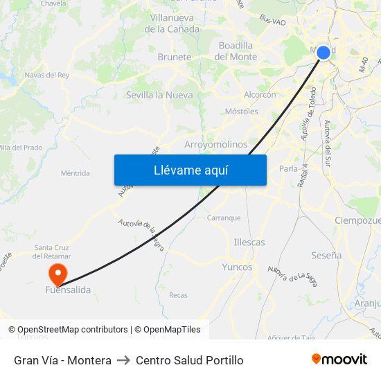 Gran Vía - Montera to Centro Salud Portillo map