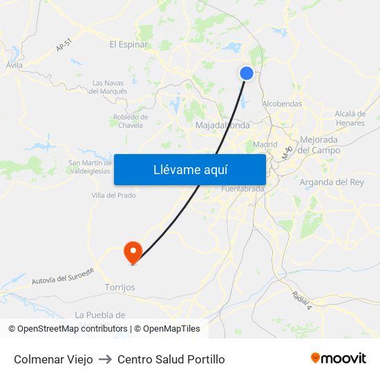 Colmenar Viejo to Centro Salud Portillo map