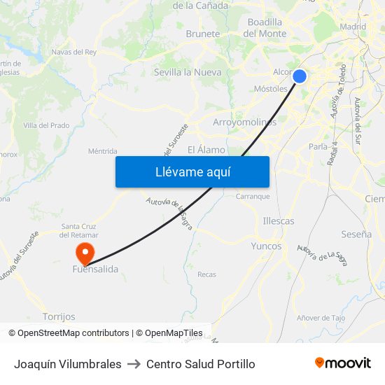 Joaquín Vilumbrales to Centro Salud Portillo map