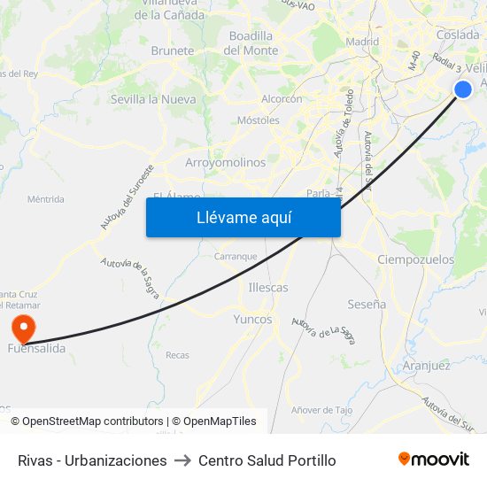 Rivas - Urbanizaciones to Centro Salud Portillo map