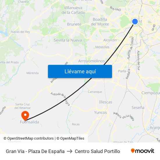 Gran Vía - Plaza De España to Centro Salud Portillo map