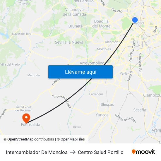 Intercambiador De Moncloa to Centro Salud Portillo map