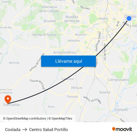 Coslada to Centro Salud Portillo map