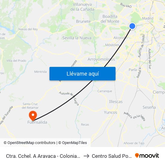 Ctra. Cchel. A Aravaca - Colonia Jardín to Centro Salud Portillo map